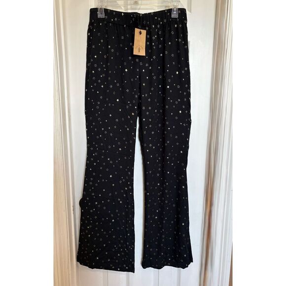 KNOT SISTERS - NWT - L Sz L Wide-Leg Flared "Pajama Pants" in Onyx Sparkle Print - Picture 5 of 12